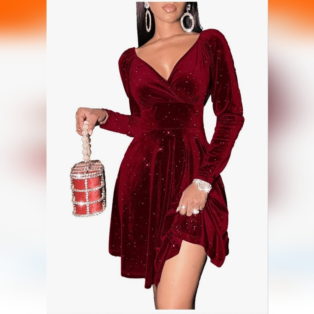 Red Sparkly Velvet Mini Dress